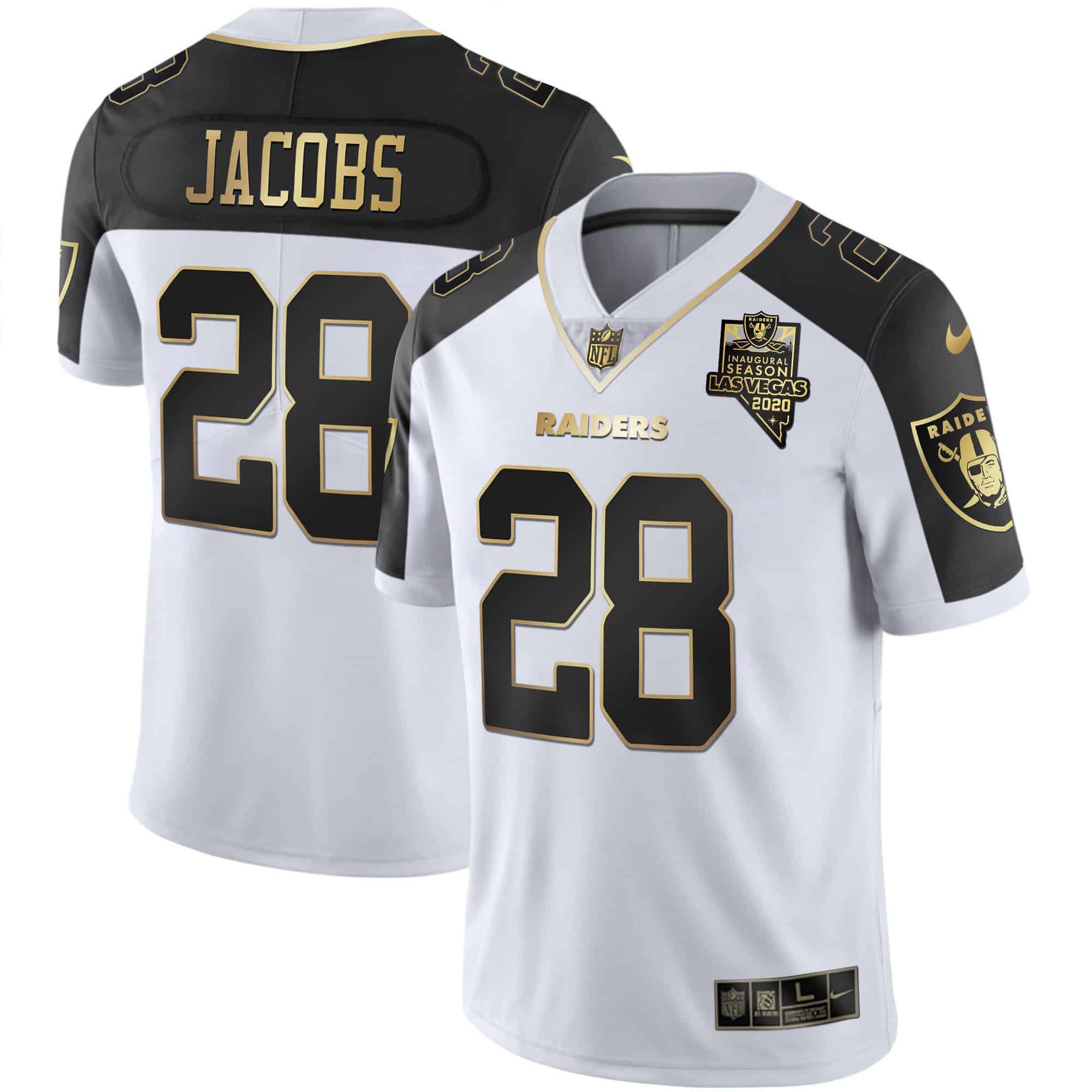 Men Oakland Raiders 28 Jacobs 2024 Nike Vapor White Gold & Black Inverted Limited NFL Jersey